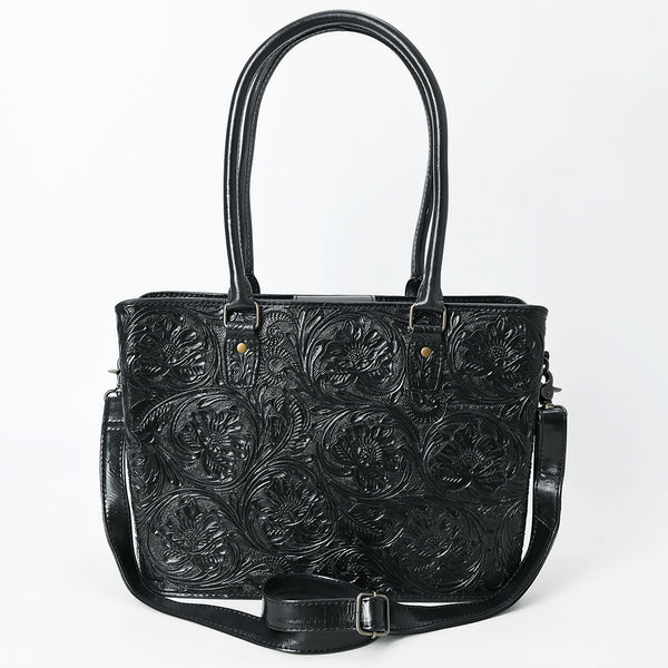 ADBG1539 American Darling Black Western Leather Tote Bag with Hand-Tooled Floral Design Genuine Leather