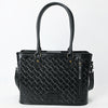 ADBG1539 American Darling Black Western Leather Tote Bag with Hand-Tooled Floral Design Genuine Leather