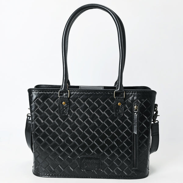 ADBG1539 American Darling Black Western Leather Tote Bag with Hand-Tooled Floral Design Genuine Leather
