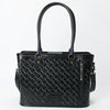 ADBG1539 American Darling Black Western Leather Tote Bag with Hand-Tooled Floral Design Genuine Leather