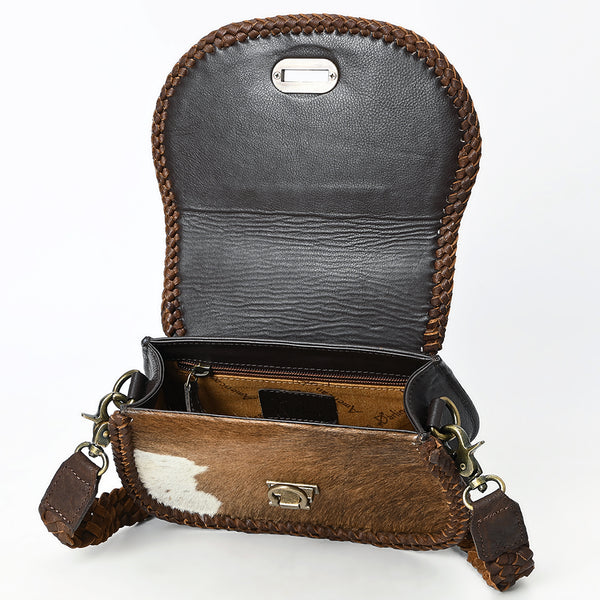 ADBGM456 Hair-On Cowhide Leather Crossbody Bag - Western Braided Strap Saddle Style