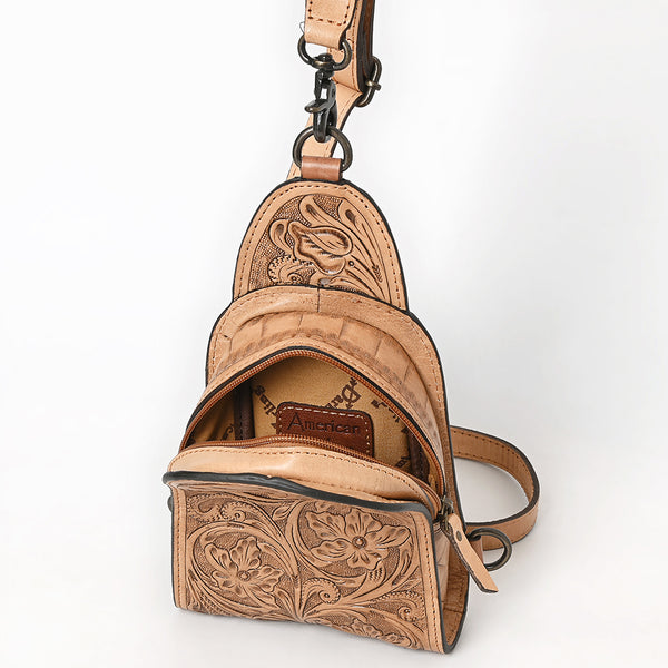 ADBG1542 American Darling Western Leather Sling Bag with Hand-Tooled Floral Design Genuine Vegetable-Tanned Leather