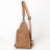 ADBG1542 American Darling Western Leather Sling Bag with Hand-Tooled Floral Design Genuine Vegetable-Tanned Leather
