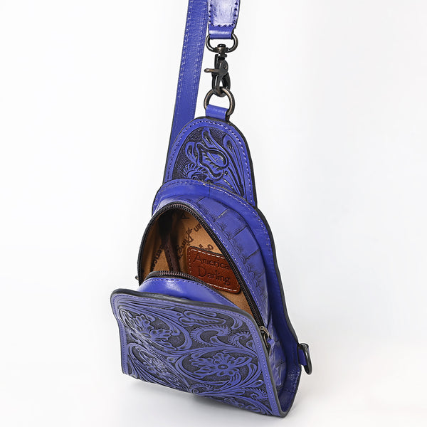 ADBG1542 American Darling Western Leather Sling Bag with Hand-Tooled Floral Design Genuine Vegetable-Tanned Leather