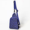 ADBG1542 American Darling Western Leather Sling Bag with Hand-Tooled Floral Design Genuine Vegetable-Tanned Leather