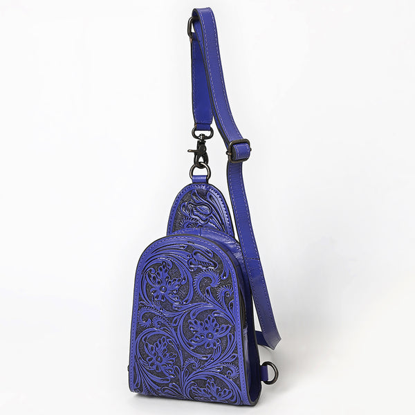 ADBG1542 American Darling Western Leather Sling Bag with Hand-Tooled Floral Design Genuine Vegetable-Tanned Leather