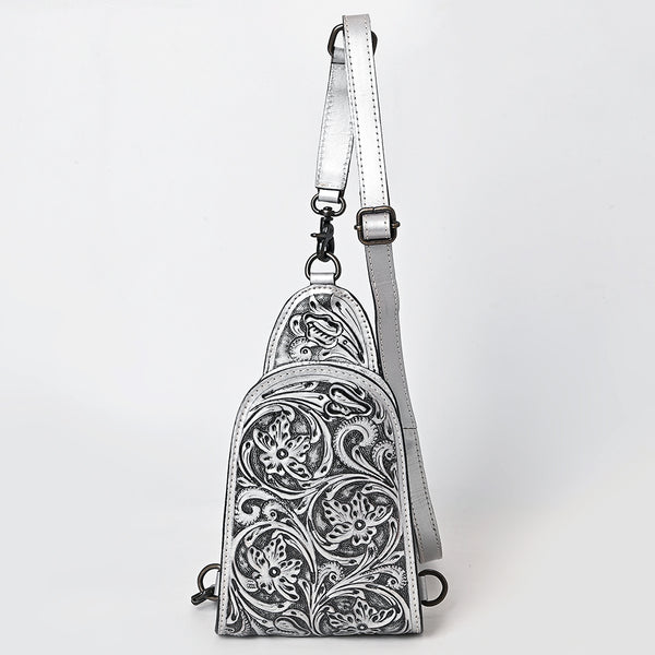ADBG1542 American Darling Western Leather Sling Bag with Hand-Tooled Floral Design Genuine Vegetable-Tanned Leather