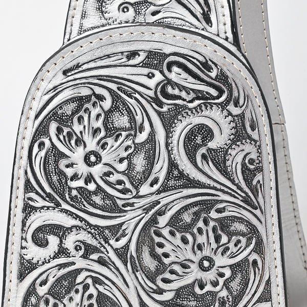 ADBG1542 American Darling Western Leather Sling Bag with Hand-Tooled Floral Design Genuine Vegetable-Tanned Leather