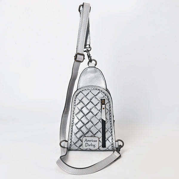 ADBG1542 American Darling Western Leather Sling Bag with Hand-Tooled Floral Design Genuine Vegetable-Tanned Leather