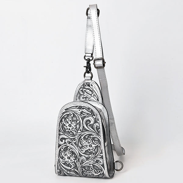 ADBG1542 American Darling Western Leather Sling Bag with Hand-Tooled Floral Design Genuine Vegetable-Tanned Leather