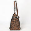 ADBG1542 American Darling Western Leather Sling Bag with Hand-Tooled Floral Design Genuine Vegetable-Tanned Leather