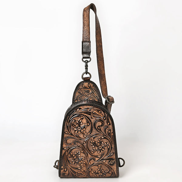 ADBG1542 American Darling Western Leather Sling Bag with Hand-Tooled Floral Design Genuine Vegetable-Tanned Leather