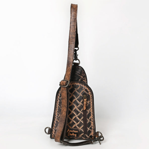 ADBG1542 American Darling Western Leather Sling Bag with Hand-Tooled Floral Design Genuine Vegetable-Tanned Leather