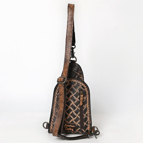 ADBG1542 American Darling Western Leather Sling Bag with Hand-Tooled Floral Design Genuine Vegetable-Tanned Leather
