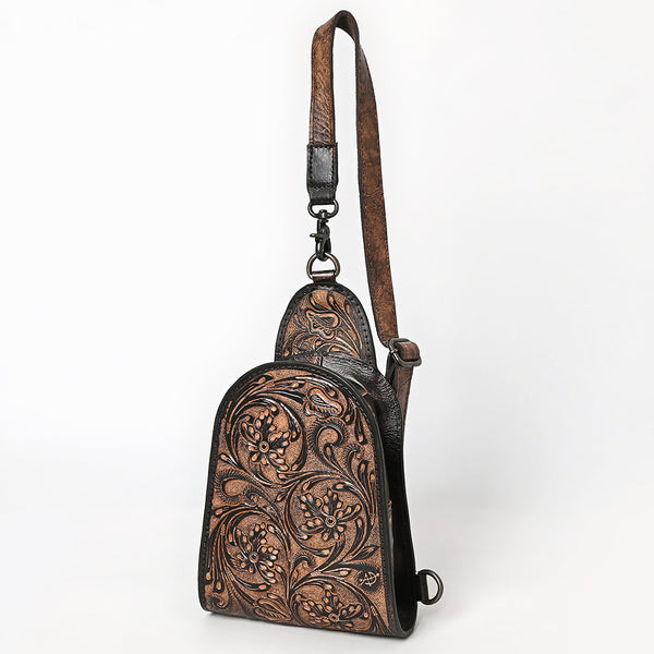 ADBG1542 American Darling Western Leather Sling Bag with Hand-Tooled Floral Design Genuine Vegetable-Tanned Leather