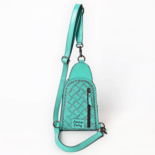 ADBG1542 American Darling Western Leather Sling Bag with Hand-Tooled Floral Design Genuine Vegetable-Tanned Leather