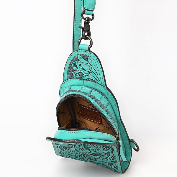 ADBG1542 American Darling Western Leather Sling Bag with Hand-Tooled Floral Design Genuine Vegetable-Tanned Leather