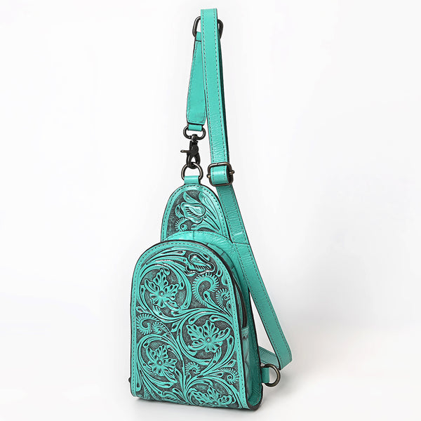 ADBG1542 American Darling Western Leather Sling Bag with Hand-Tooled Floral Design Genuine Vegetable-Tanned Leather