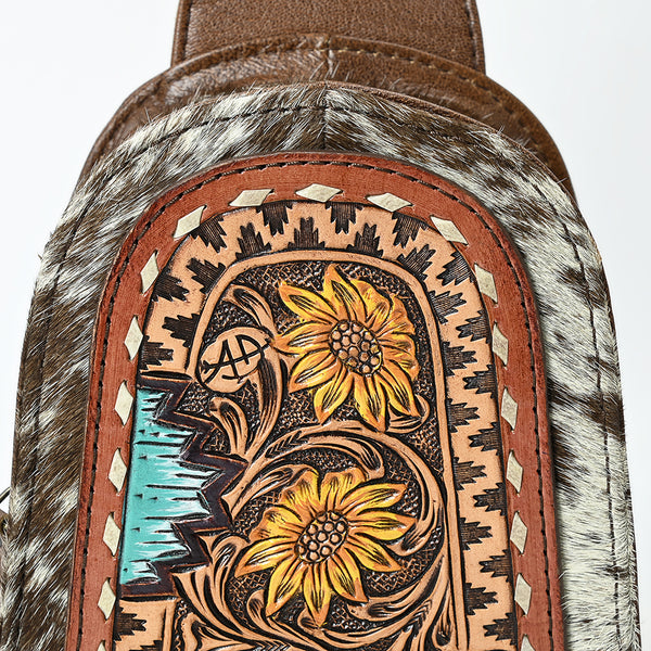 ADBG1543 American Darling Handcrafted Western Leather Sling Bag with Hair-On Cowhide & Hand-Tooled Details
