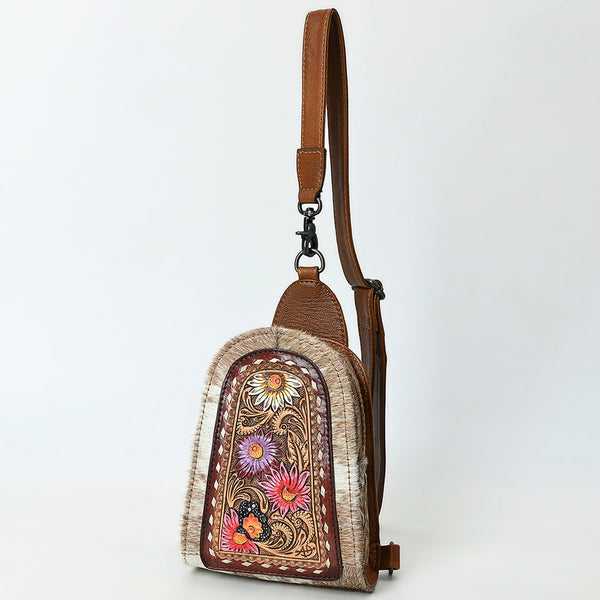 ADBG1543 American Darling Handcrafted Western Leather Sling Bag with Hair-On Cowhide & Hand-Tooled Details