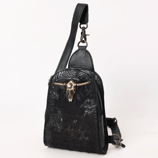ADBG1544A American Darling Crocodile Embossed Leather Sling Bag | Western Skull Accent
