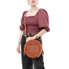 ADBG1549 American Darling Western Genuine Suede Leather Canteen Bag with Stitch Detailing Handcrafted Round Purse