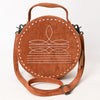 ADBG1549 American Darling Western Genuine Suede Leather Canteen Bag with Stitch Detailing Handcrafted Round Purse