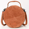 ADBG1549 American Darling Western Genuine Suede Leather Canteen Bag with Stitch Detailing Handcrafted Round Purse