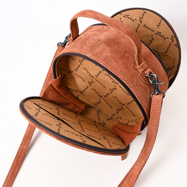 ADBG1549 American Darling Western Genuine Suede Leather Canteen Bag with Stitch Detailing Handcrafted Round Purse