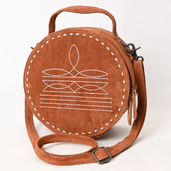 ADBG1549 American Darling Western Genuine Suede Leather Canteen Bag with Stitch Detailing | Handcrafted Round Purse