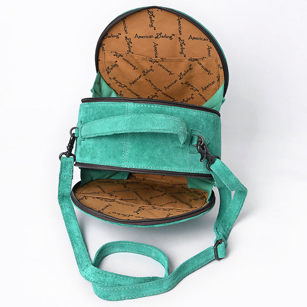 ADBG1549 American Darling Western Genuine Suede Leather Canteen Bag with Stitch Detailing Handcrafted Round Purse