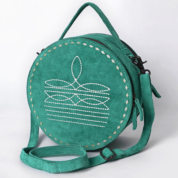 ADBG1549 American Darling Western Genuine Suede Leather Canteen Bag with Stitch Detailing | Handcrafted Round Purse
