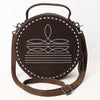 ADBG1549 American Darling Western Genuine Suede Leather Canteen Bag with Stitch Detailing Handcrafted Round Purse