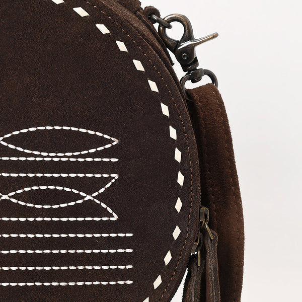 ADBG1549 American Darling Western Genuine Suede Leather Canteen Bag with Stitch Detailing Handcrafted Round Purse