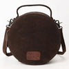 ADBG1549 American Darling Western Genuine Suede Leather Canteen Bag with Stitch Detailing Handcrafted Round Purse