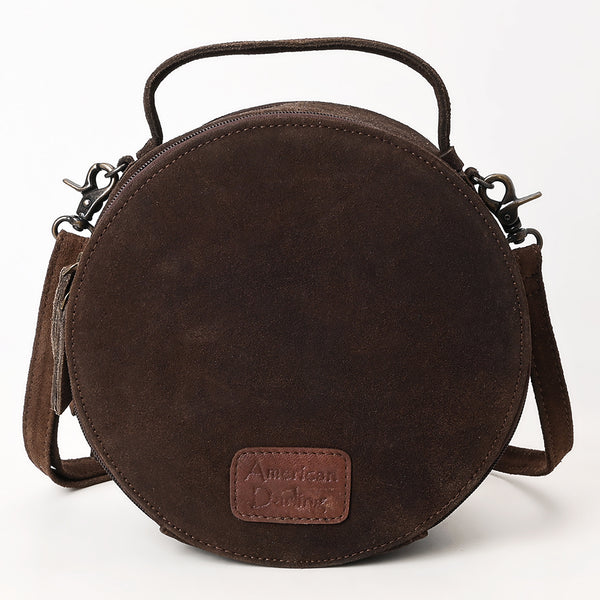 ADBG1549 American Darling Western Genuine Suede Leather Canteen Bag with Stitch Detailing Handcrafted Round Purse