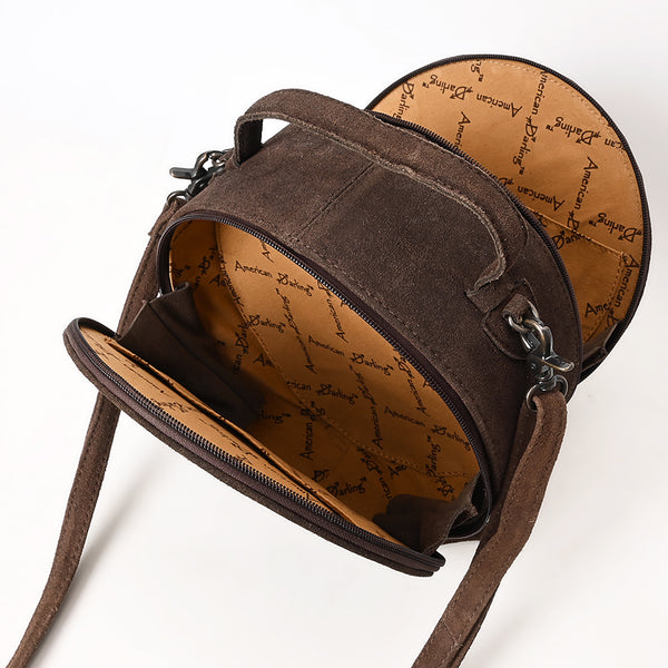 ADBG1549 American Darling Western Genuine Suede Leather Canteen Bag with Stitch Detailing Handcrafted Round Purse