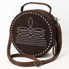 ADBG1549 American Darling Western Genuine Suede Leather Canteen Bag with Stitch Detailing Handcrafted Round Purse