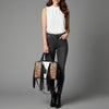 ADBG1551 American Darling Western Leather Tote Bag with Hair-On Cowhide & Hand-Tooled Floral Panels