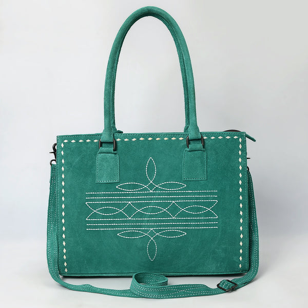 ADBG1553 American Darling Western Genuine Suede Leather Tote Bag with Buck Stitching | Handcrafted Everyday Tote