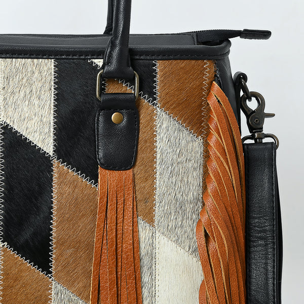 ADBG1556 American Darling Western Leather Tote Bag with Hair-On Cowhide & Fringe | Handmade American Darling