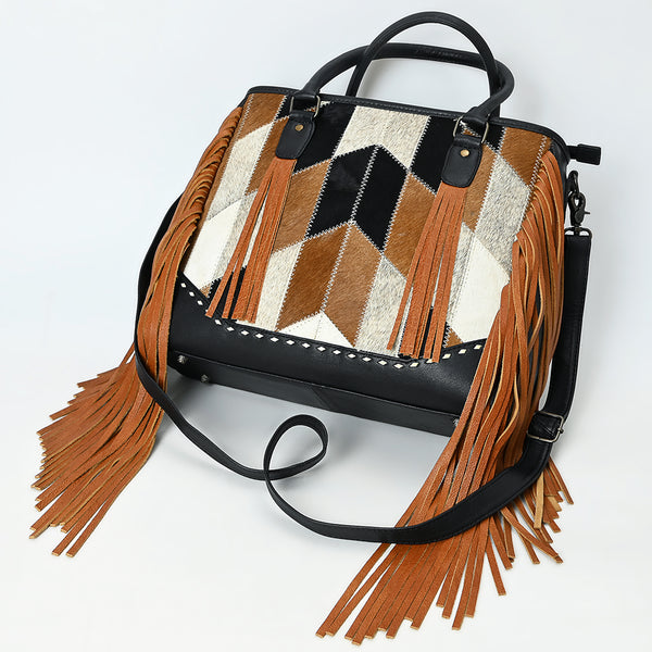 ADBG1556 American Darling Western Leather Tote Bag with Hair-On Cowhide & Fringe | Handmade American Darling