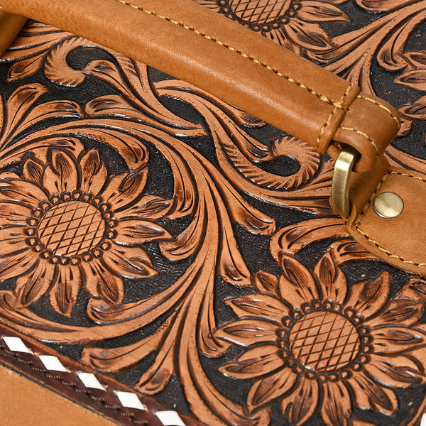 ADBGA454 American Darling Hair-On Cowhide Floral Carved Leather Jewelry Case