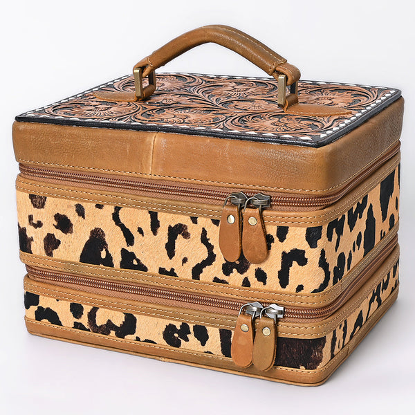 ADBGA454 American Darling Hair-On Cowhide Floral Carved Leather Jewelry Case