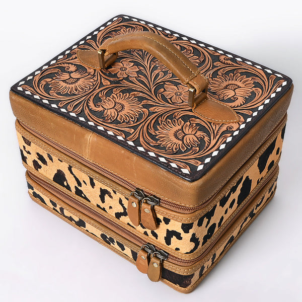 ADBGA454 American Darling Hair-On Cowhide Floral Carved Leather Jewelry Case