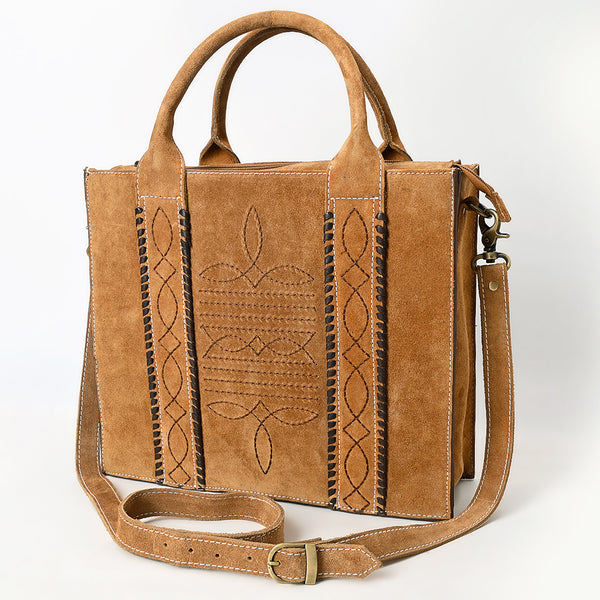ADBGA607 American Darling Boot Stitched Braided Genuine Suede Leather Tote Bag