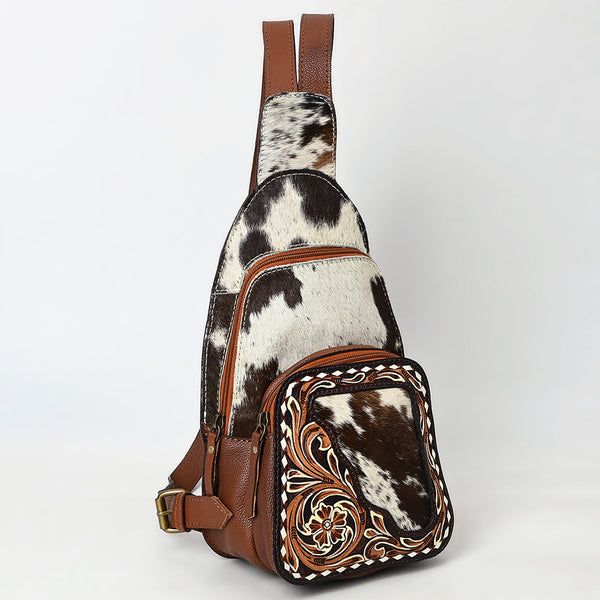 ADBGA609 American Darling Buck Stitched Floral Carved Hair-On Leather Sling Bag