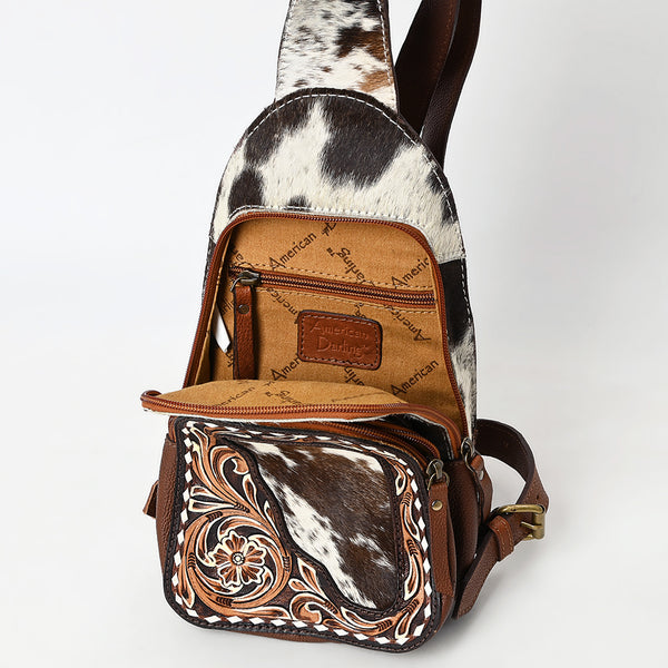 ADBGA609 American Darling Buck Stitched Floral Carved Hair-On Leather Sling Bag