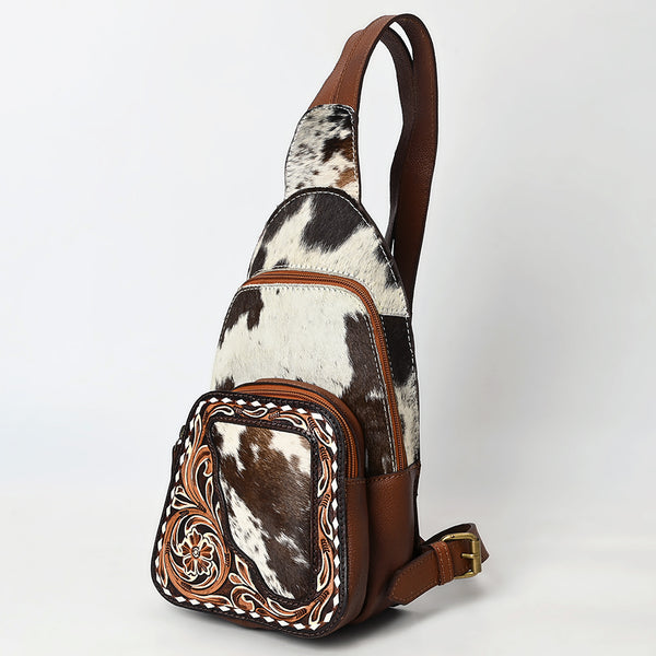 ADBGA609 American Darling Buck Stitched Floral Carved Hair-On Leather Sling Bag