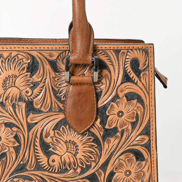 ADBGM463 Hand-Tooled Leather Tote Bag - Western Floral Engraved Structured Satchel
